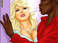 Cartoon comic porn with busty white blonde and three black boys with huge dicks